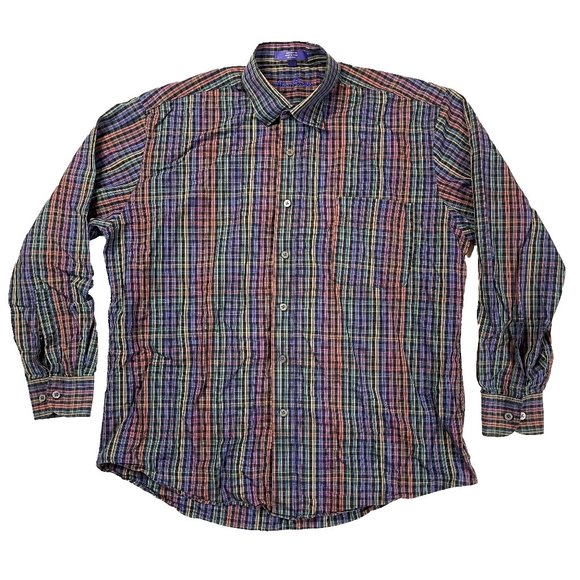 Alan Flusser Mens Oxford Size Large Multicolor Plaid Long Sleeve Button Down - Picture 1 of 9